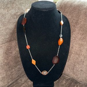 Earth Tones Long Beaded and Chain Necklace